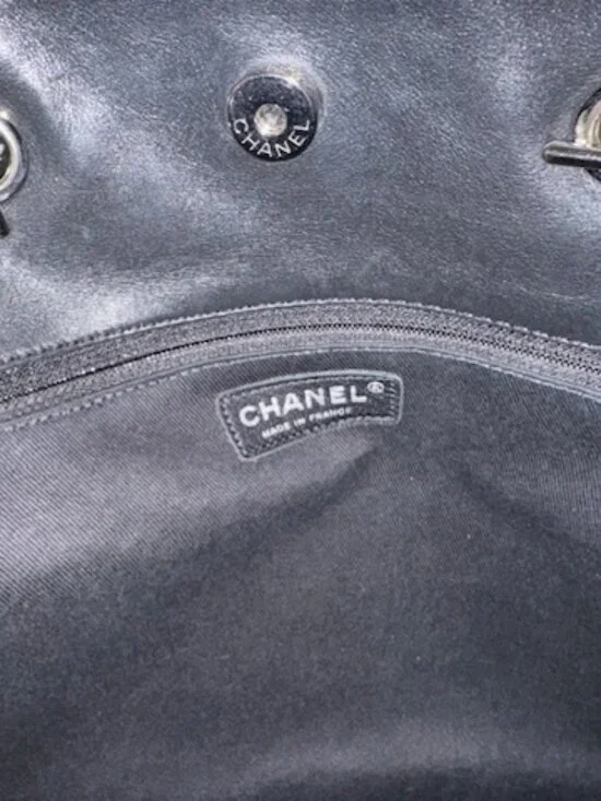 Vintage Chanel Quilted Black Leather Chain Tote Large Shoulder Bag Authentic - Picture 5 of 9